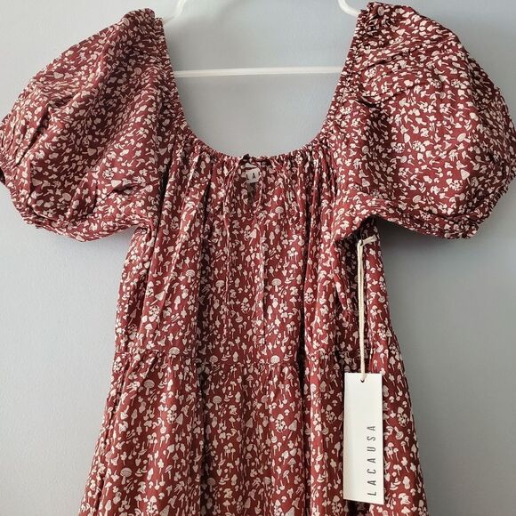 LACAUSA Playa Mini Dress Cocoa Magic Mushroom Size S - Picture 5 of 7